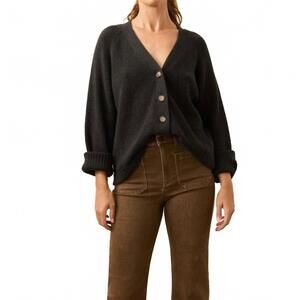 NEW FAHERTY jackson v-neck cardigan in charcoal heather